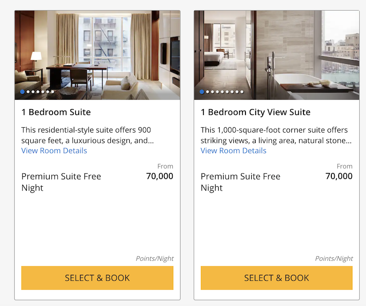 points pricing for suites at 70k per night